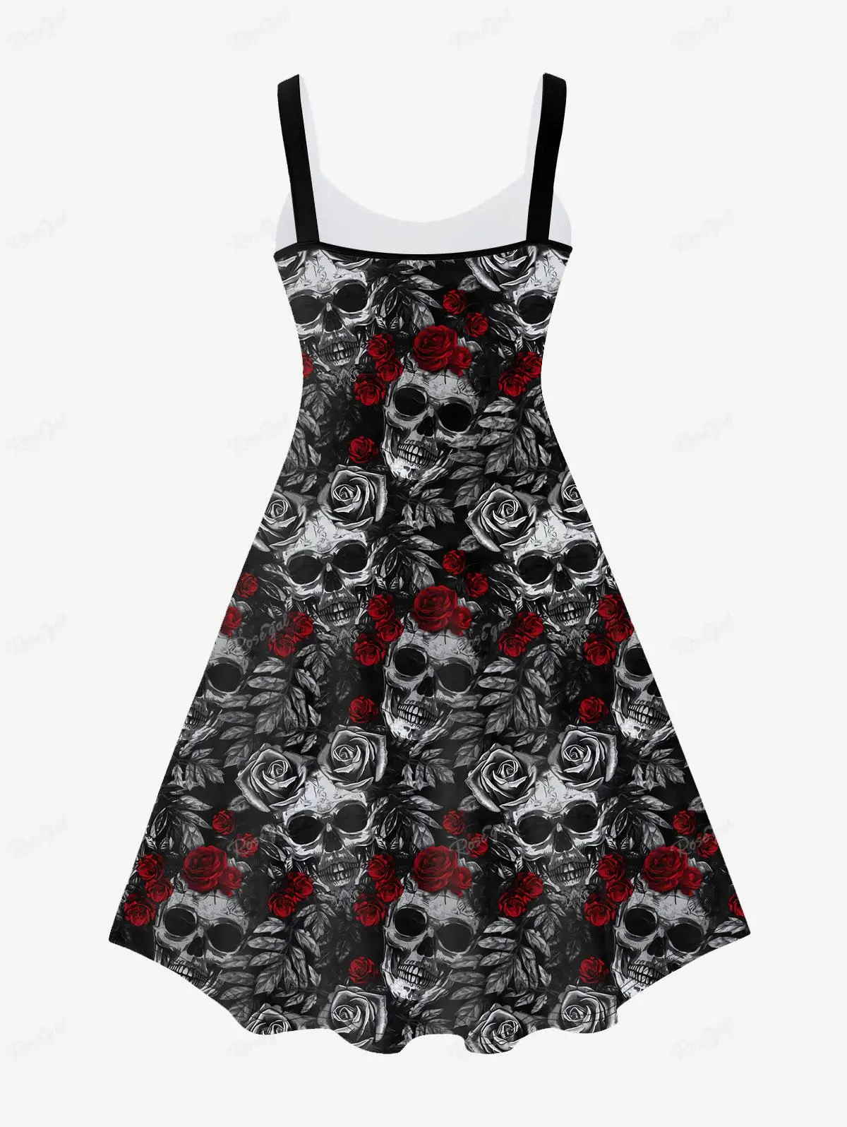 Plus Size Gothic Printed Sleeveless Dress Women\'s Plus Size Spring,Summer Vestidos Skull Rose Graphic Dresses 5XL