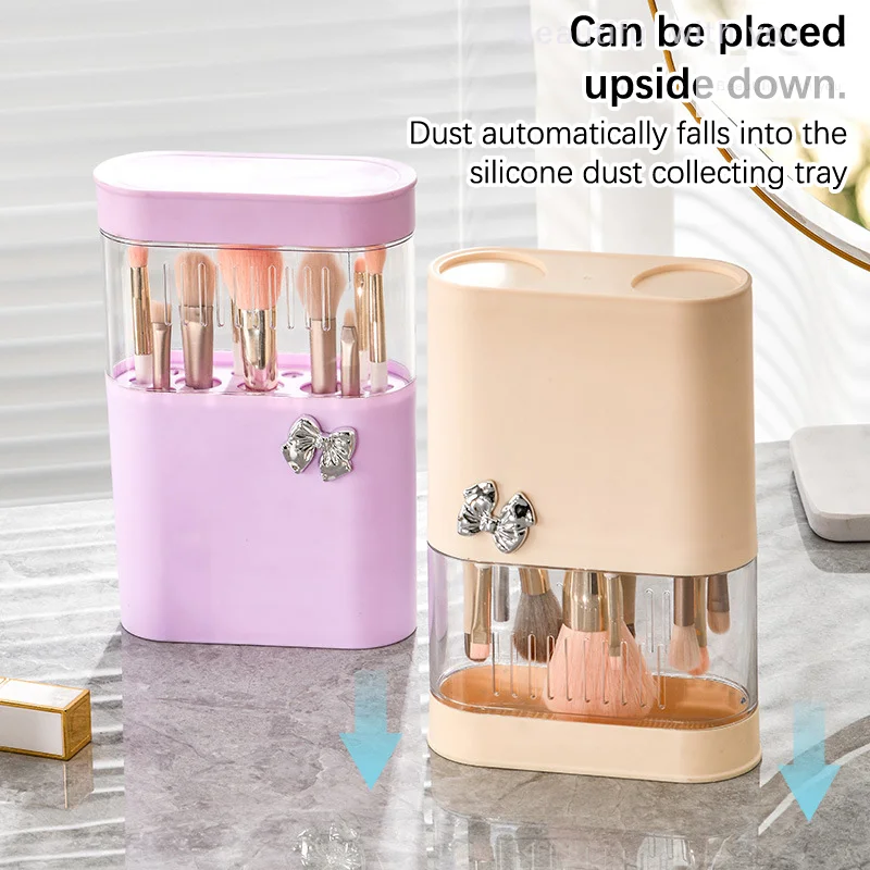 Makeup Brush Dustproof Storage Box With Lid Puff Washer Sponge Cleaning Drying Rack Holder Cosmetic Brush Organizer 13 Holes