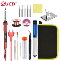 JCD 80W Soldering Iron Kit Adjustable Temperature LCD Solder Welding Tools Ceramic Heater Soldering Tips Tweezers Soldering Wire