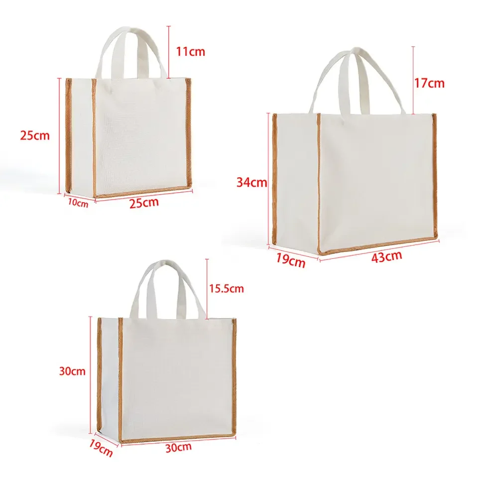 Sublimation Blank Foldable Shopping Tote Bag Linen Cotton Reuseable Grocery Wedding Birthday Gift Handbag for Custom Logo