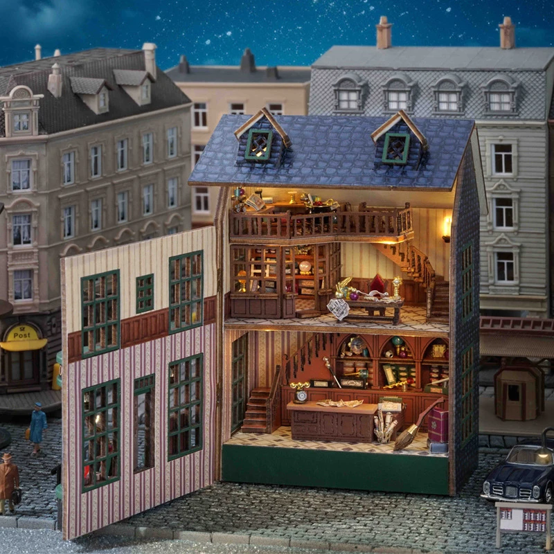 Imagem -05 - Retro Faça Você Mesmo Wooden Magic Shop Corner Restaurante Dollhouses Kits em Miniatura com Móveis Decoração para Casa Presentes Artesanais para Adultos