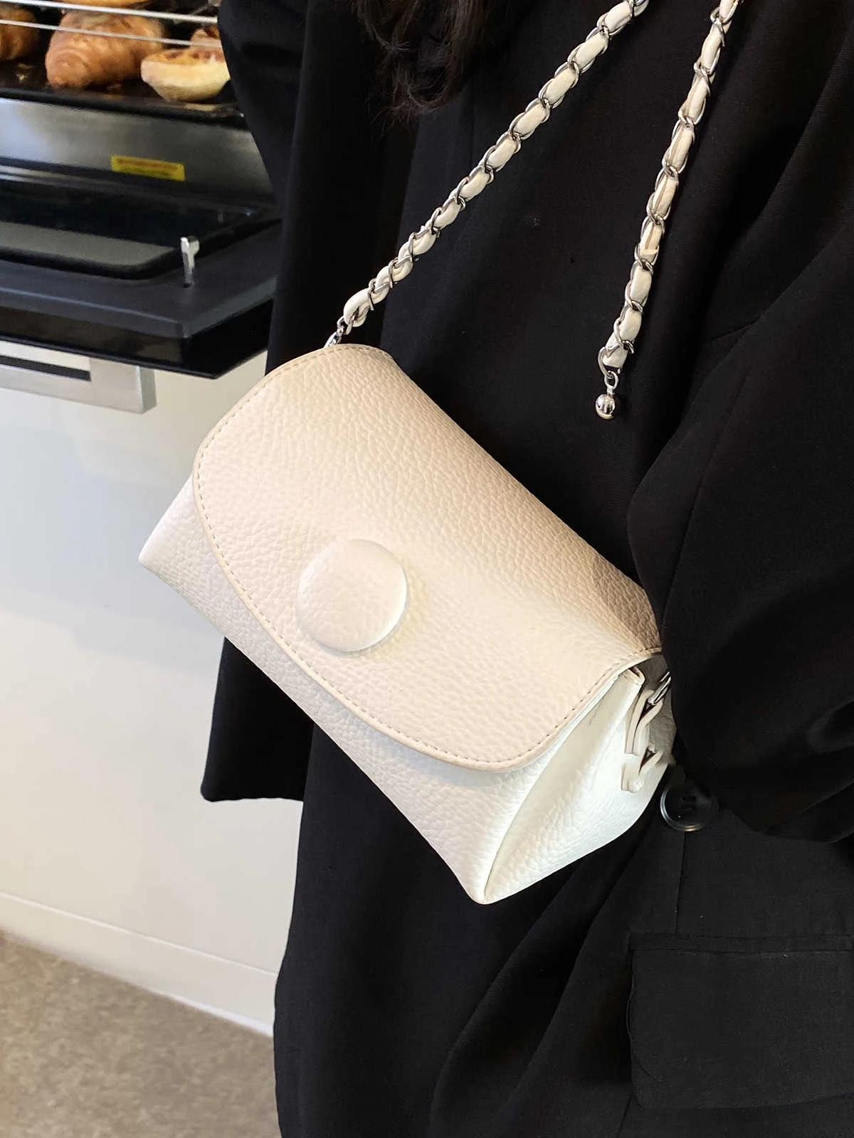 

Женская сумка через плечо с регулируемой цепочкой, повседневная модная простая однотонная сумка на плечо с круглой пряжкой, квадратный кошелек из искусственной кожи для девочек