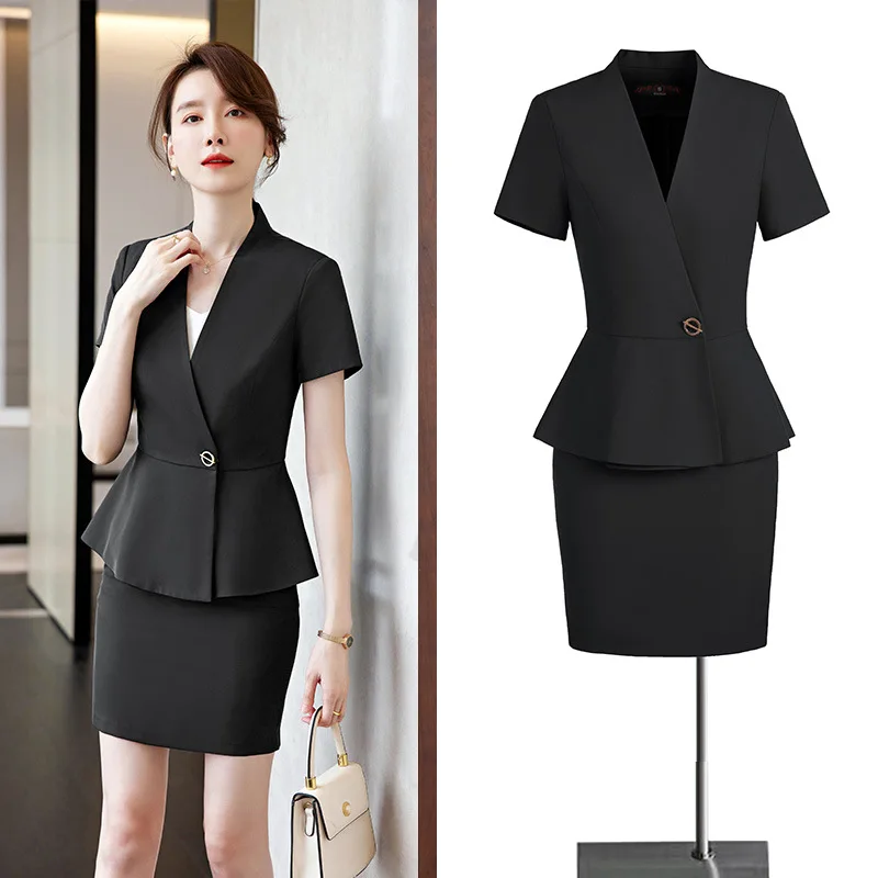 

Short Sleeve Black High-End Business Suit Women's Summer Elegant Sales Department Hotel Front Desk Manager Work Clothes Formal W