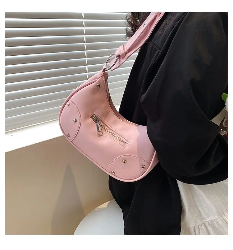 JIAERDI Y2k Grunge Rivet Hobos Bags Women 2023 Hot Girls Soft Chic Casual Crossbody Bags Female Vintage Harajuku Pink Handbags