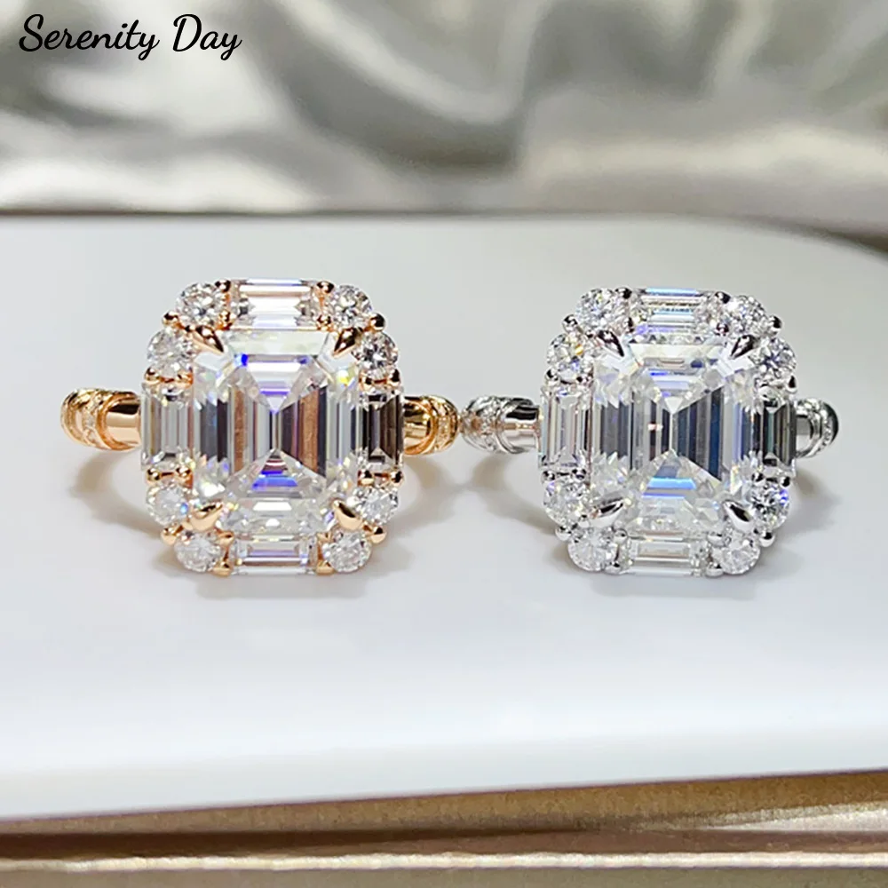 

Serenity 5ct Emerald D Moissanite Rings for Women Gift Solid S925 Silver Sparkling Lab Diamond Wedding Rings Plated 18K Jewelry