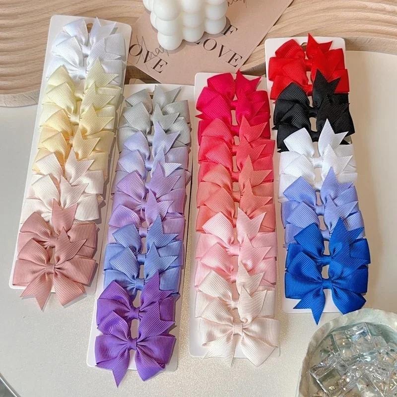 10Pcs/Set Colorful Grosgrain Ribbon Bow Hair Clip Girls Lovely Cheer Bowknot Hairpin Barrettes Headwear Baby Hair Accessories