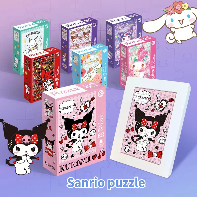 80pcs/box Sanrio Anime Kuromi Melody Cinnamoroll Childrens Puzzle HD Patterns Educational Toys Peripherals Holidays Gifts