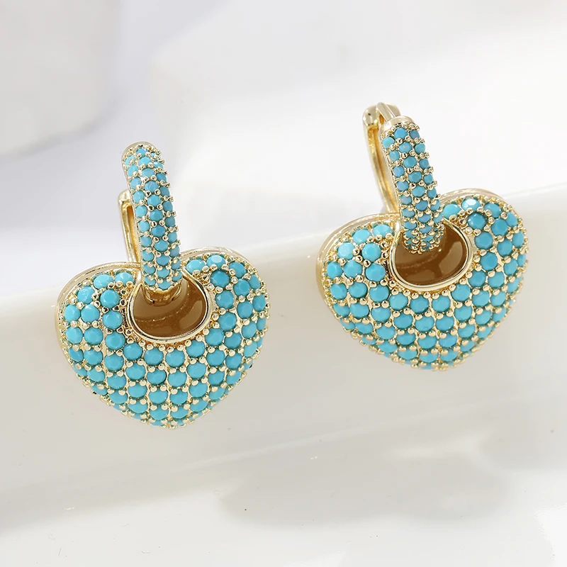 Luxuriöse blaue Zirkon-Ohrringe in Herzform für Frauen, goldfarbenes Metall, Ohrschließe, Hochzeit, niedlicher Schmuck, Geschenke für Liebhaber