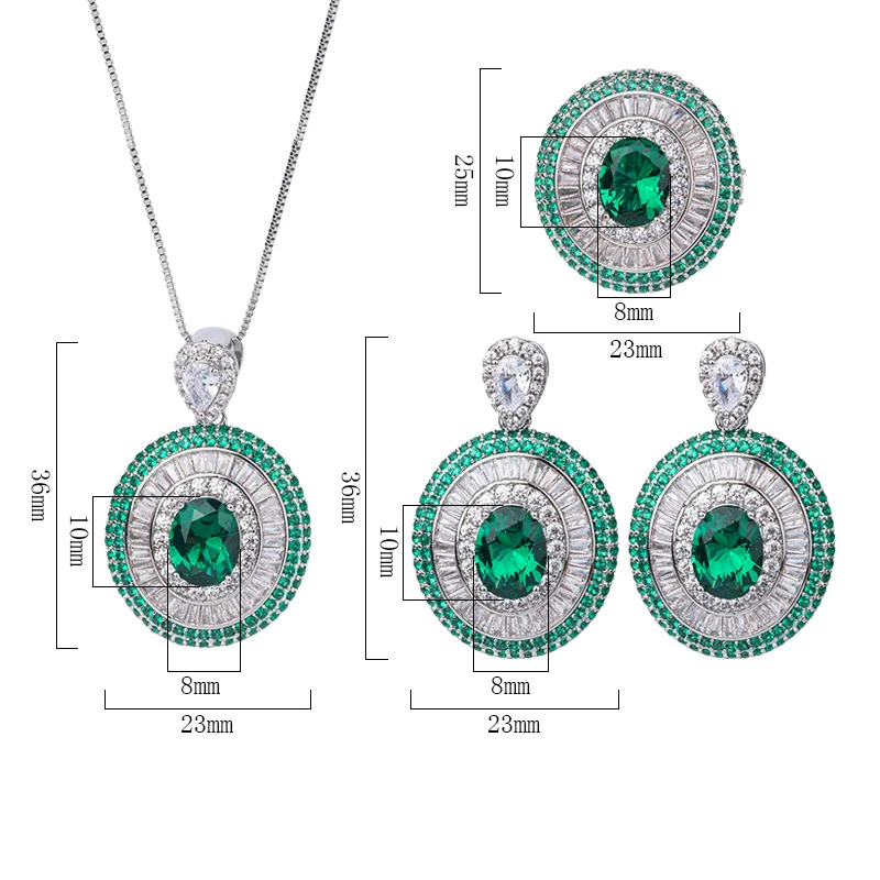 QXTC Retro Emerald Gemstone Necklace Pendant Ring Earrings Lab Diamond Wedding Party Women Fine Jewelry Sets Anniversary Gift