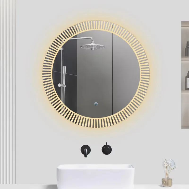 

[Горячая распродажа] Круглое умное настенное зеркало для ванной комнаты с сенсорным экраном, зеркало со светодиодной подсветкой