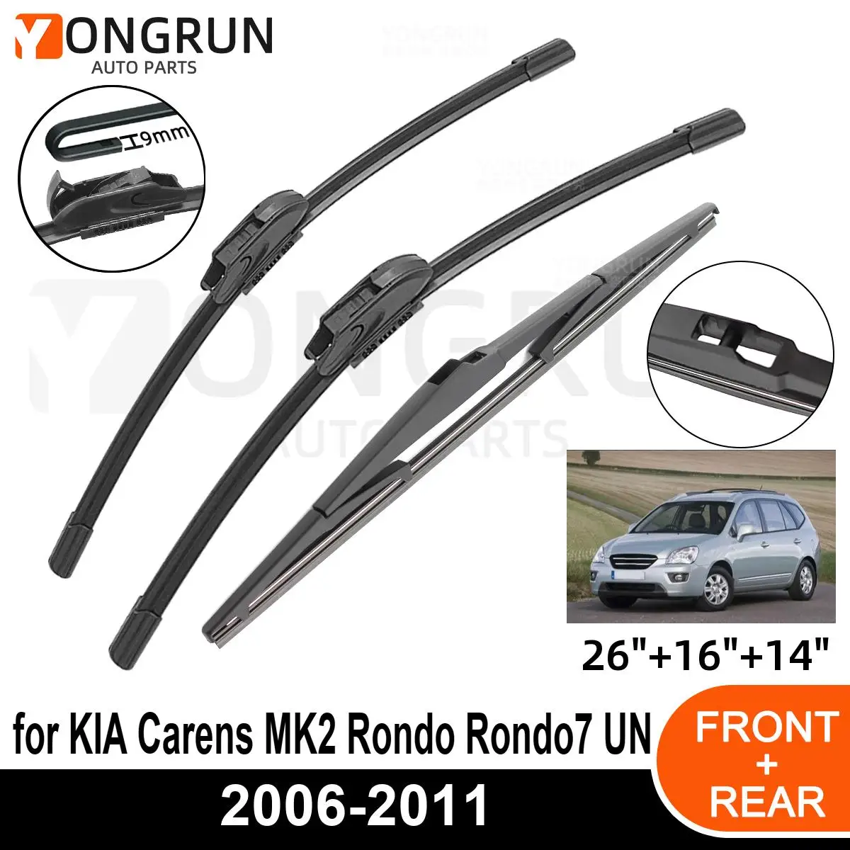 

Автомобильный стеклоочиститель для KIA Carens MK2 Rondo Rondo7 UN 2006-2011, Щетка стеклоочистителя переднего и заднего стекла, резиновые аксессуары, 3 шт.