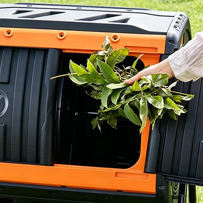 Large Capacity Outdoor Compost Bin Plastic Garden Waste Fermentation Container with Rotating Handle for Organic Fertilizer