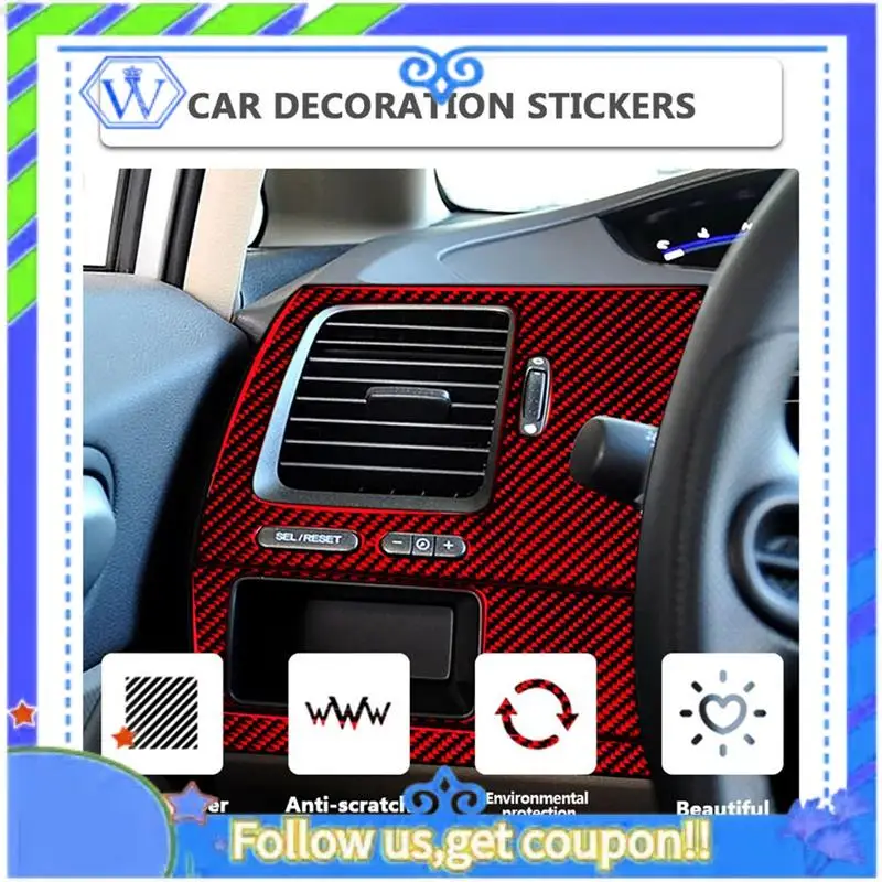 3 шт., красная накладка на приборную панель со стороны водителя из углеродного волокна для Honda Civic 8-го поколения, запасные части, аксессуары, детали