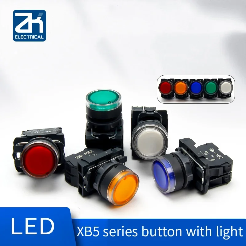 XB5 Illuminated LED Button Switch Red Green Yellow Blue White 220V/24V/110V/380V