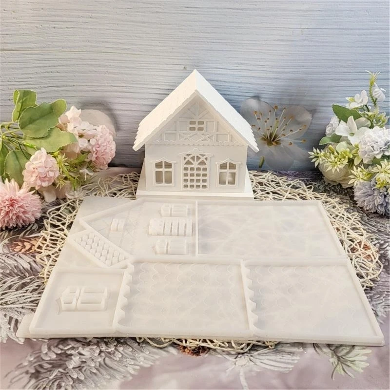

Portable Homes Decors Silicone Mold Beginner Friendly Silicone Fence House Mold for Creative Homes and Outdoor Decors