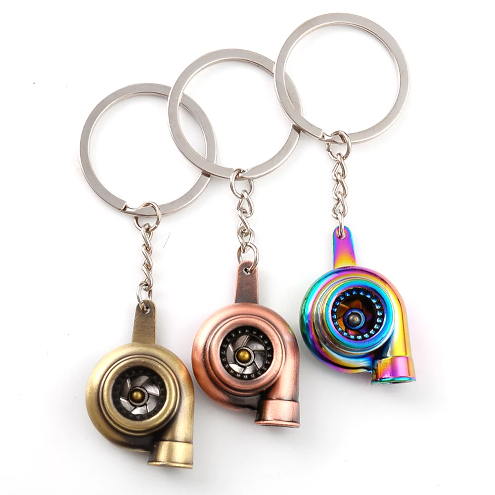 Car Turbo Turbocharger Keychain Zinc Alloy Metal Keyring Spinning Mini Turbine Key Ring Auto Pendant Creative for Women Men Gift