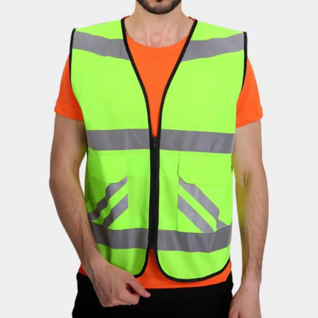 Reflective , Bright Neon Yellow Color with Reflective Strips - Zipper Front A