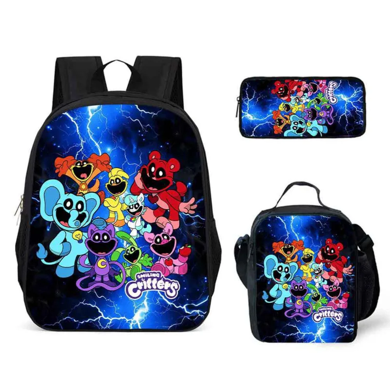 Cute Cartoon Impresso Mochila Conjuntos para Crianças, Sorrindo Dólares, Lunch Bag, Lápis Case, Grande Capacidade, Casual Estudantes Schoolbag, Presente, 3Pcs