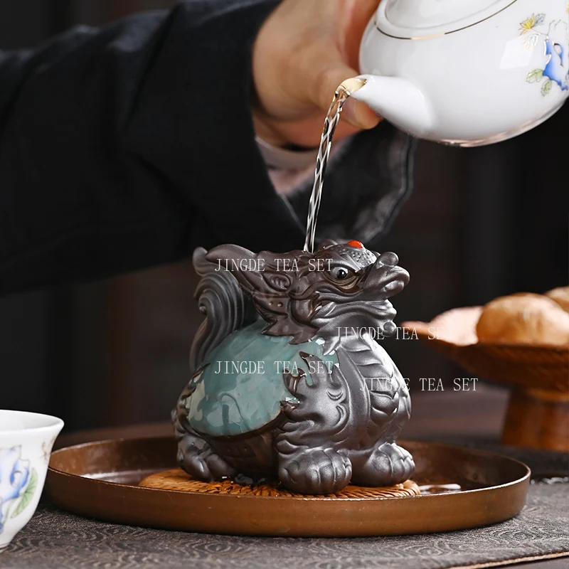 

Purple Clay Tea Pet Chinese Wealth Attracting Dragon Turtle Ornament Tea Strainer Nourishing Teaset Accessories Tea Playing