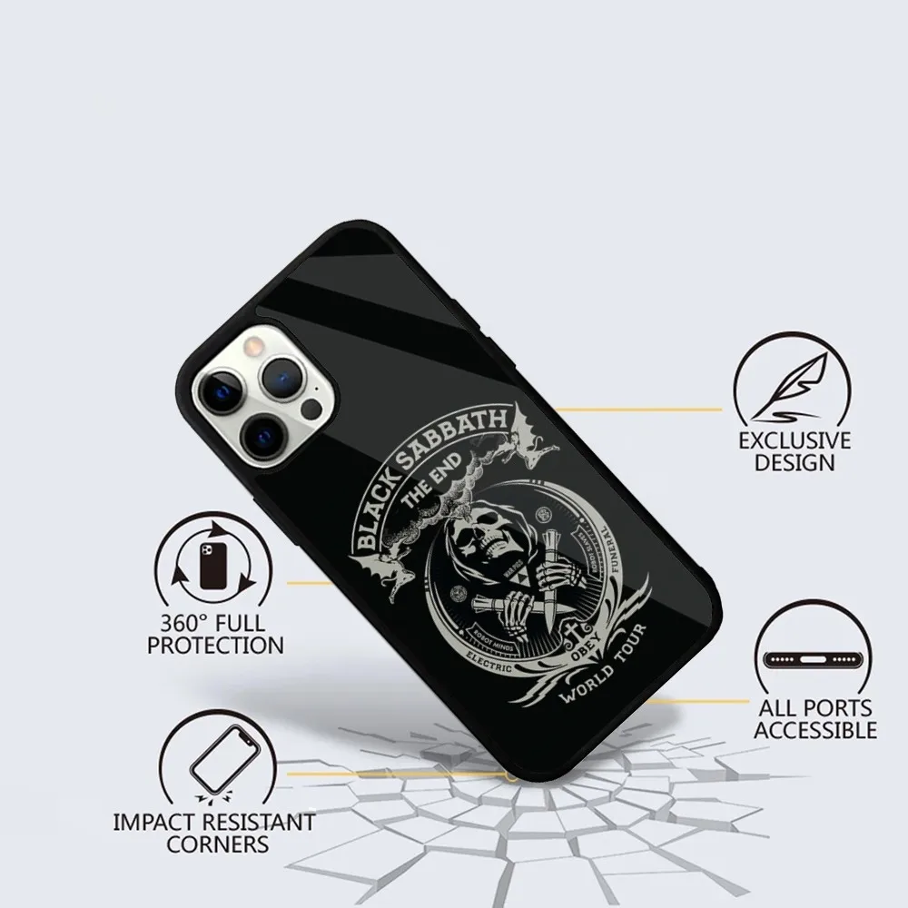 B-BlackS S-Sabbath Band Funda de teléfono para iPhone 16,15,14,13,12,11,Plus,Pro,Max Mini Magsafe Carga inalámbrica magnética