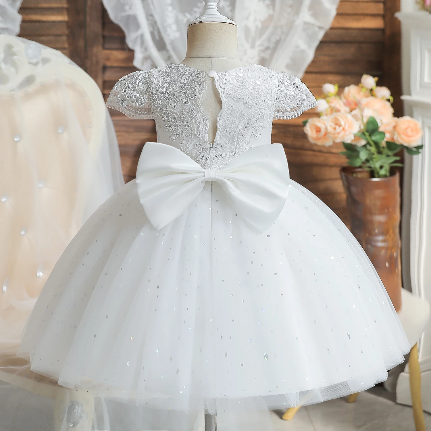 Baby Girls Sequin Embroidery Tutu Dress Kids Birthday Party Princess Dress Ball Gown Luxury Dress Baby Girls Baptism Costumes