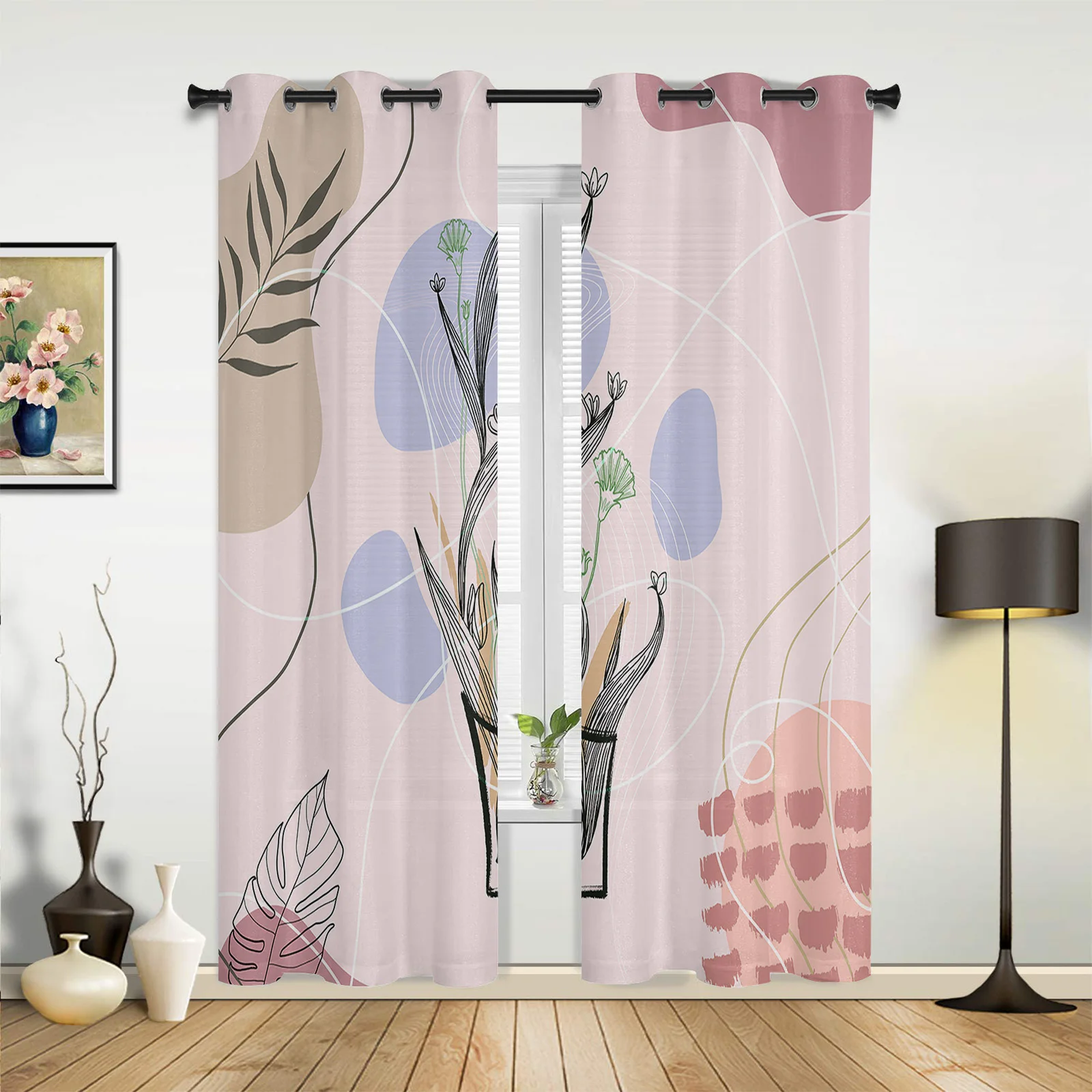 

Boho Morandi Geometric Plant Window Curtains Luxury Curtains for Living Room Bedroom Curtains Printed Valance Drapes