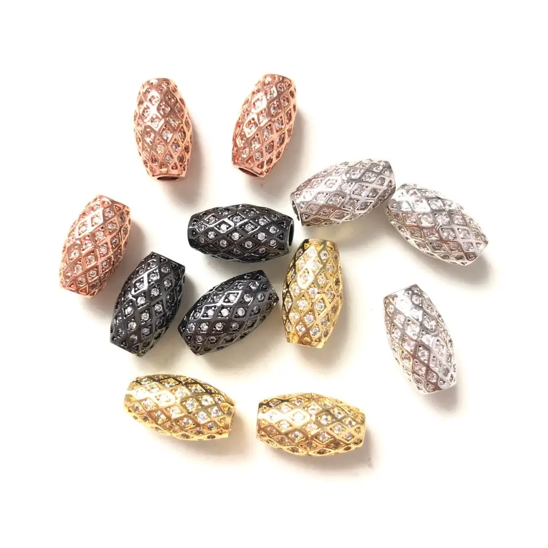 10pcs Clear Zirconia Pave Olive Beads Bling Gold-plate Spacer Women Bracelet Necklace Earring Waist Jewelry Making Accessories