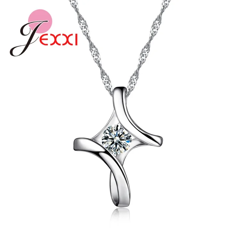 Fahion Delicate Cubic Zircon Cross Waterdrop Round Pendant Necklace for Women Girl Gifts 925 Sterling Silver Fine Jewelry