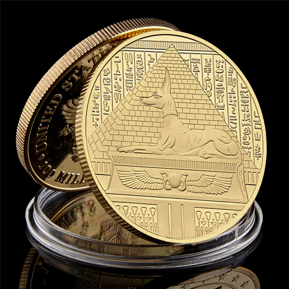 Ancient Egypt Anubis The God of Death Gold/Silver Plated Coin Pyramid Dieb Pattern Commemorative Value Coin