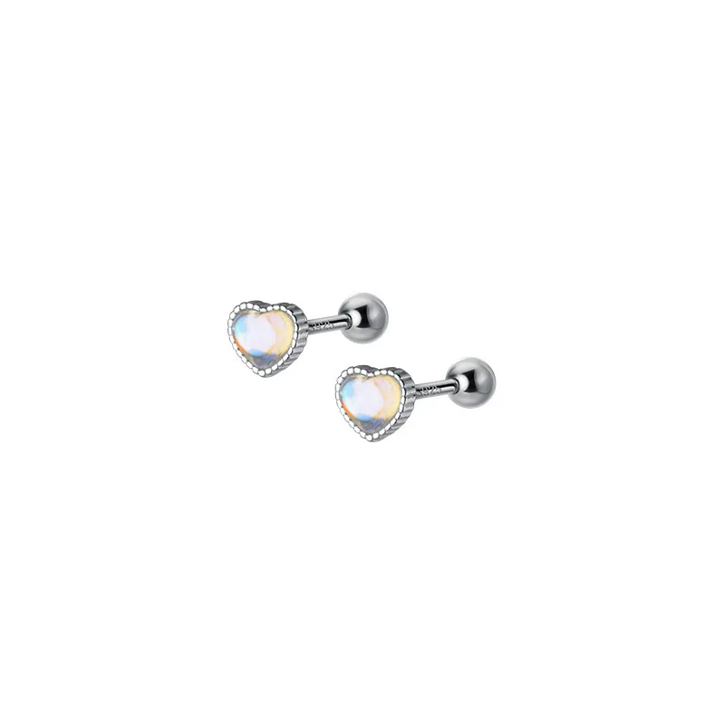 La Monada Heart Stud Earrings 925 Sterling Silver 925 Small Nut Silver Earrings For Women Silver Stone Girls Student Moonstone