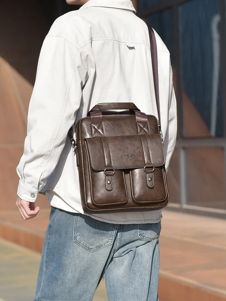 

Мужская сумка через плечо из искусственной кожи, квадратная, деловая, винтажная, для ношения на боку, портативная