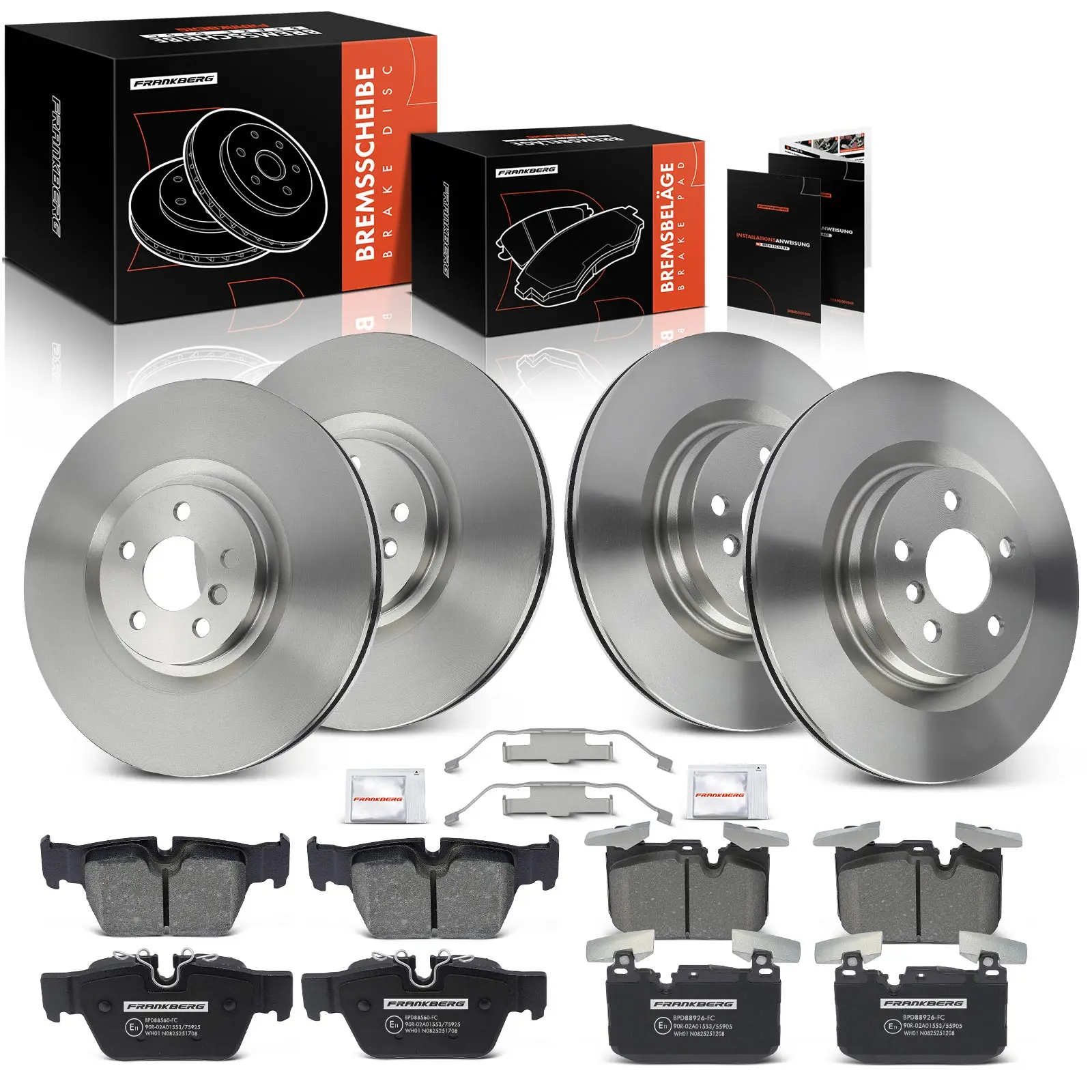 Frankberg 4x Bremsscheiben + 8x Bremsbeläge Vorderachse und Hinterachse für BMW 1er F40 MINI Clubman F54 Countryman 34106860020