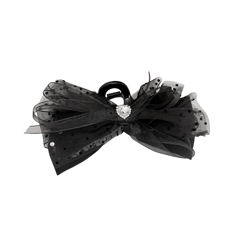 Sweet Mesh Tulle Tassels Big Bow Hair Claw Clips for Women Elegant Black Bowknot Ponytail Clip Hair Clamp Headdress Accessories