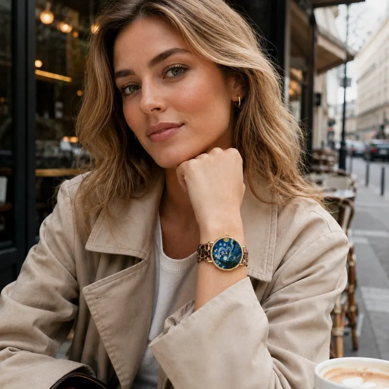 Creative Art Painting Dial Ladies Quartz Watch Vintage Leopard Print Mesh Strap Women Watch Fashion Jewelry Gift Reloj Mujer