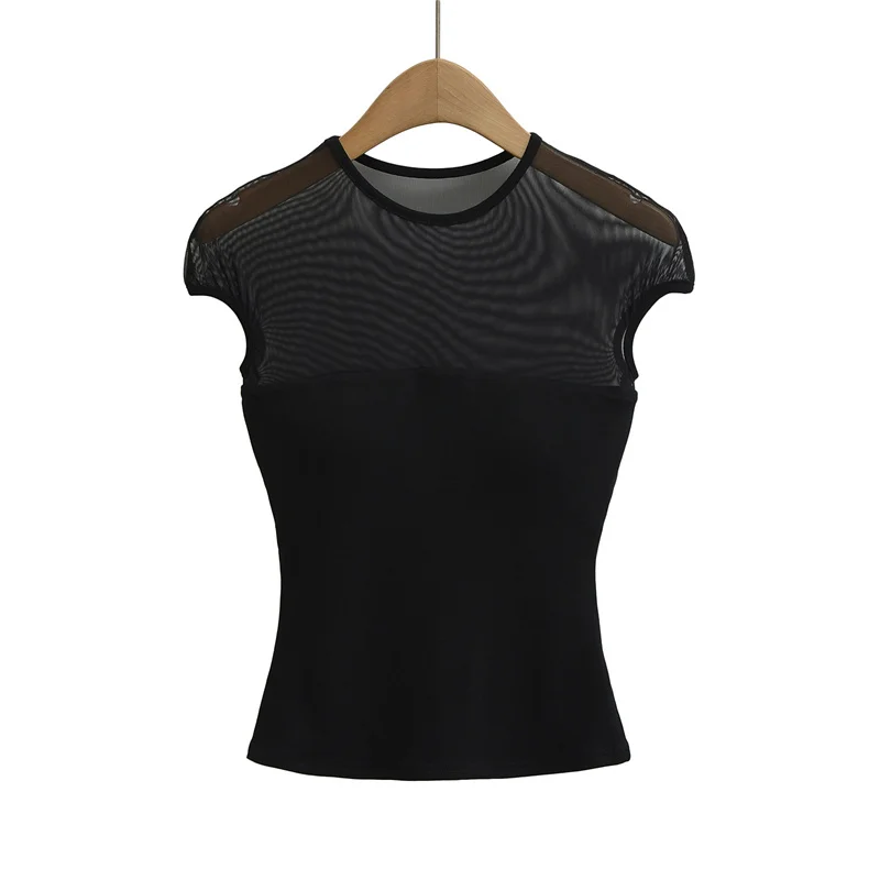 Summer Me Fabric T-shirt Dames ort Sve Afneembaar borstkussen Ontwerp Splicing Ultra ort Sve Top Pendelen Sle Sli...