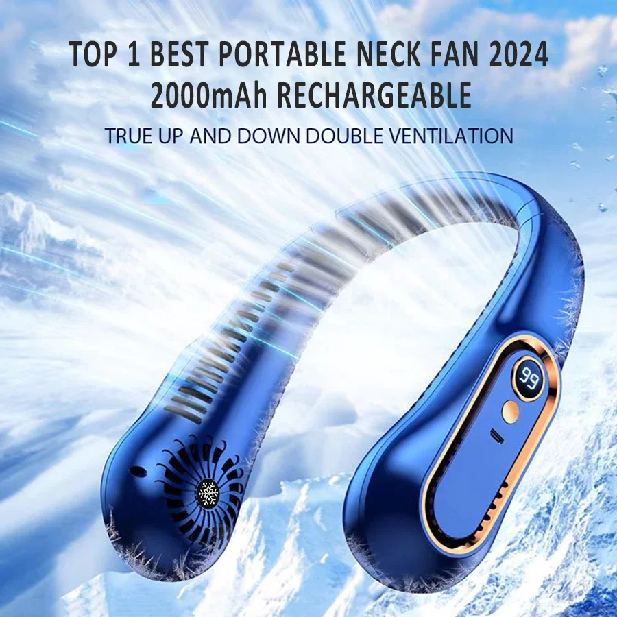 2025 Neue Bestseller, tragbarer Nackenventilator, tragbare Klimaanlage, flügelloser Nackenventilator, Luftkühler, 5 Gänge und LED-Bildschirm