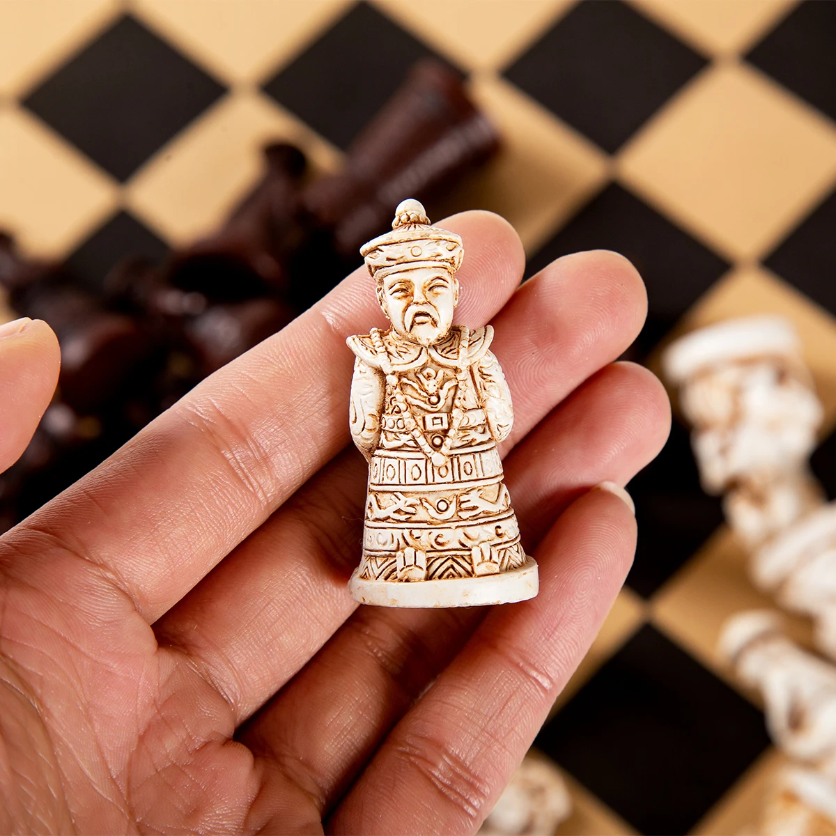 

Medium Chess Creative 3d Character Modeling Do Old Qing Soldier Resin Chess Pieces Leather Chessboard 34*34cm/13.39inch