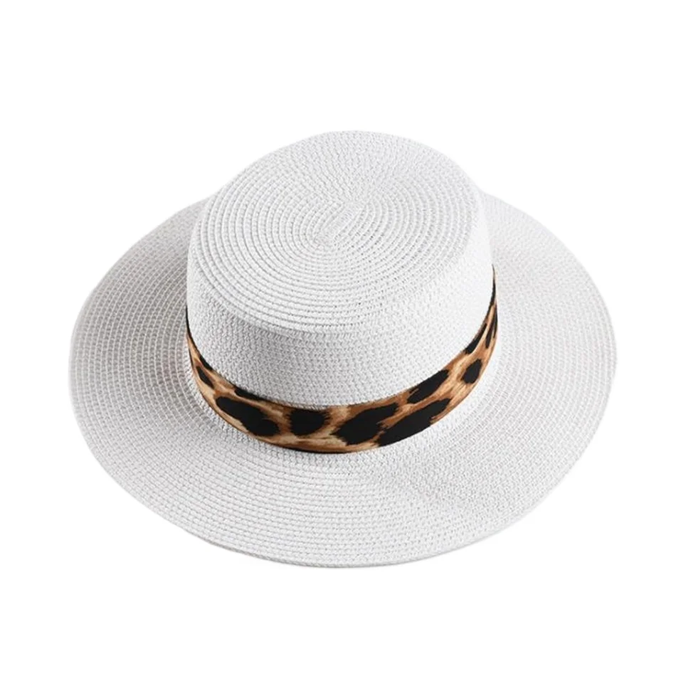 

Белая широкополая шляпа-канотье для женщин, солнцезащитная шляпа с леопардовым принтом, женская соломенная джазовая шляпа, модный новый дизайн, весенне-летняя панама