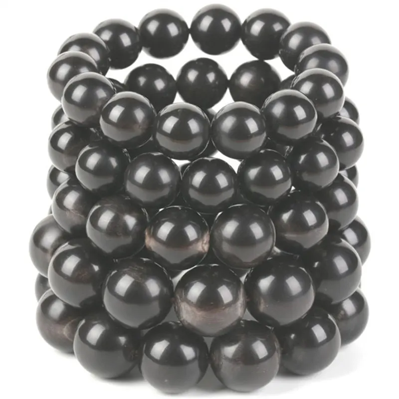 Natural Black Buffalo Horn Round Beaded Bracelets Healthy for Man 10/12/14/16/18/20/22mm Free Ship BB-473