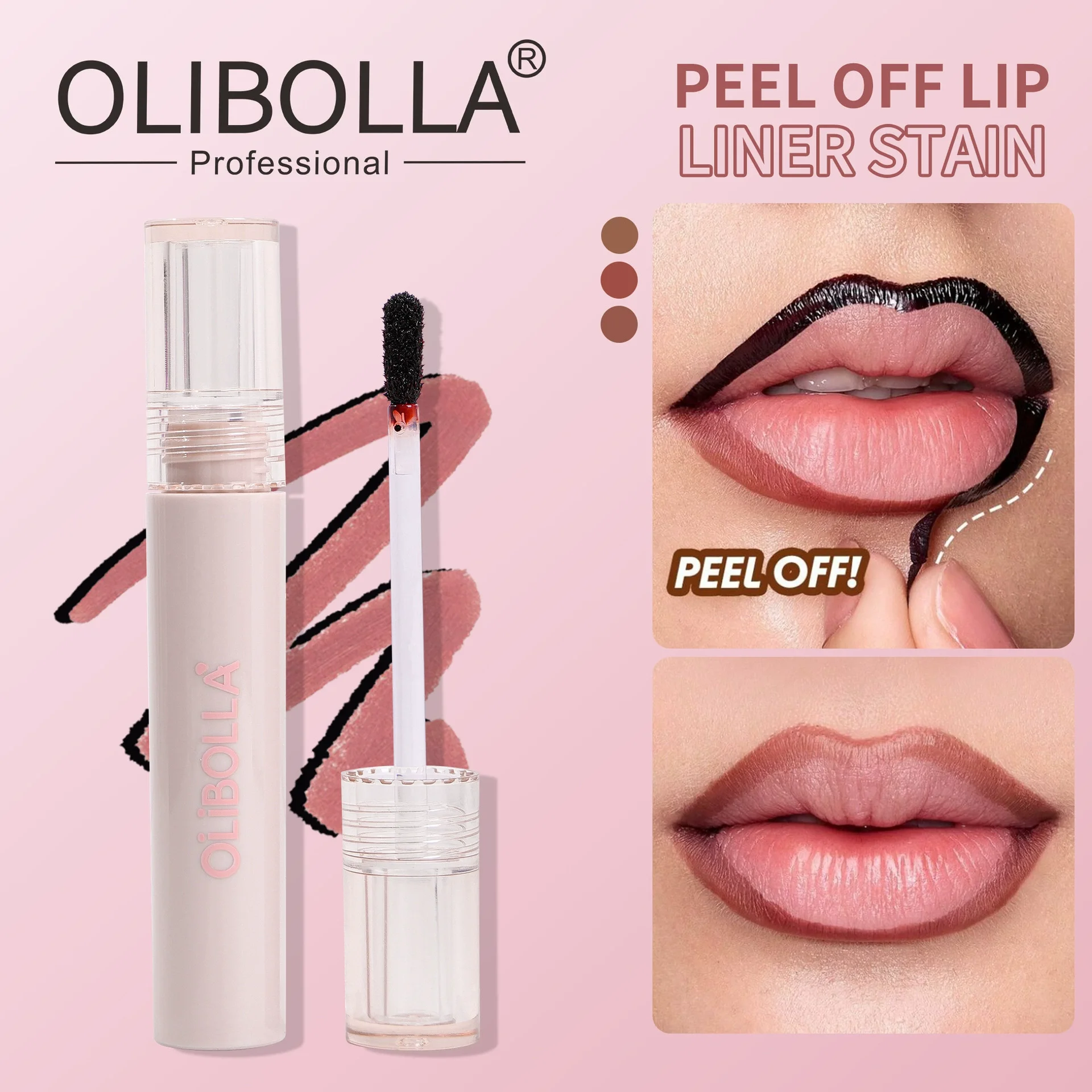 OLIBOLLA Peel Off Lip Liner Stain Waterproof Long Lasting Lip Tattoo Tint, Non Stick Cup Transferproof Lip Outline Liquid Makeup Cosmetics