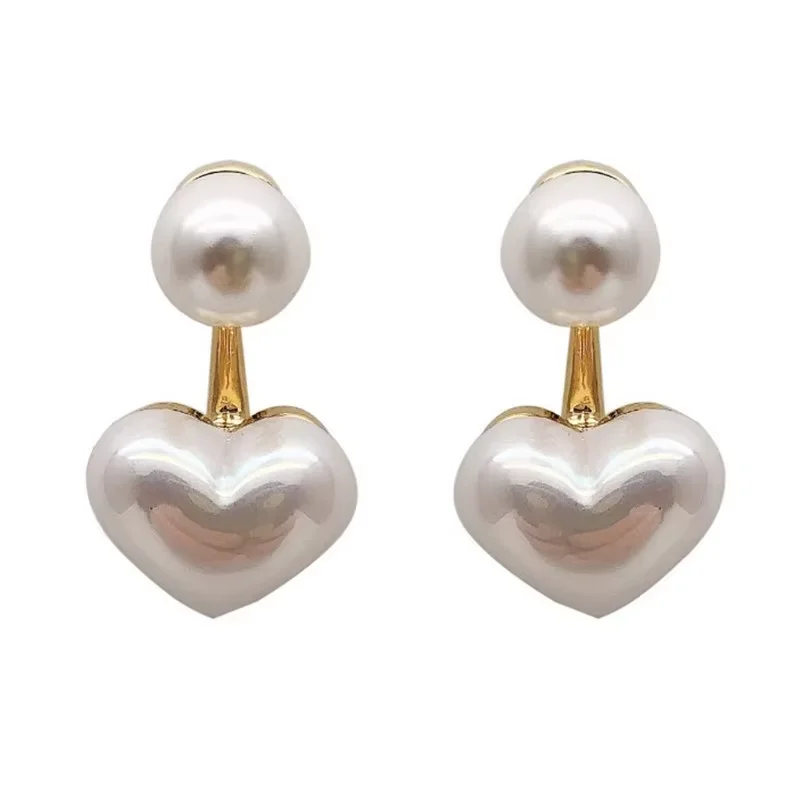 Trend Imitation Pearl Heart Earrings For Women Round Chic Earrings Elegant Love Ear Stud Wedding Jewelry Gifts