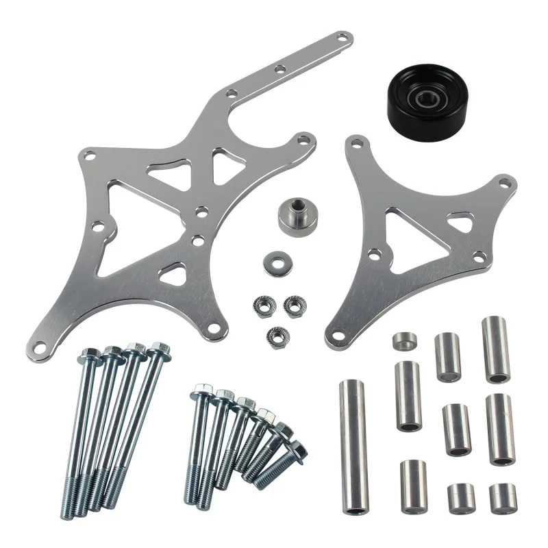 For Chevy GMC Suburban Driver Side Alternator Power Steering Pump Bracket 1500 2500 3500 1999-2014 Billet Aluminum Silver