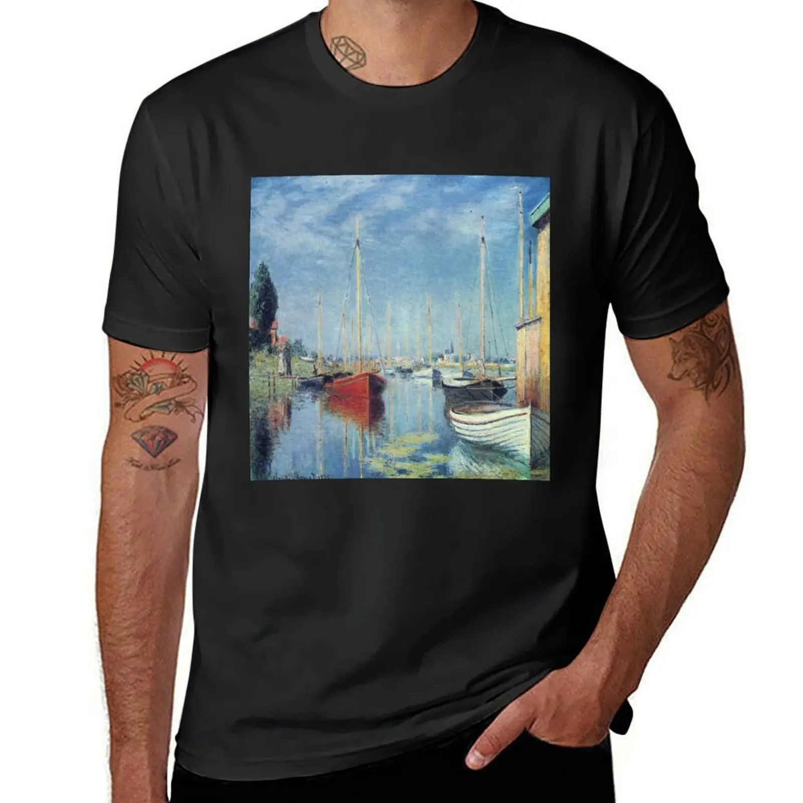 Argenteuil Yachts 1875 - Claude Monet Argenteuil Artwork T-Shirt kawaii clothes tees mens big and tall t shirts