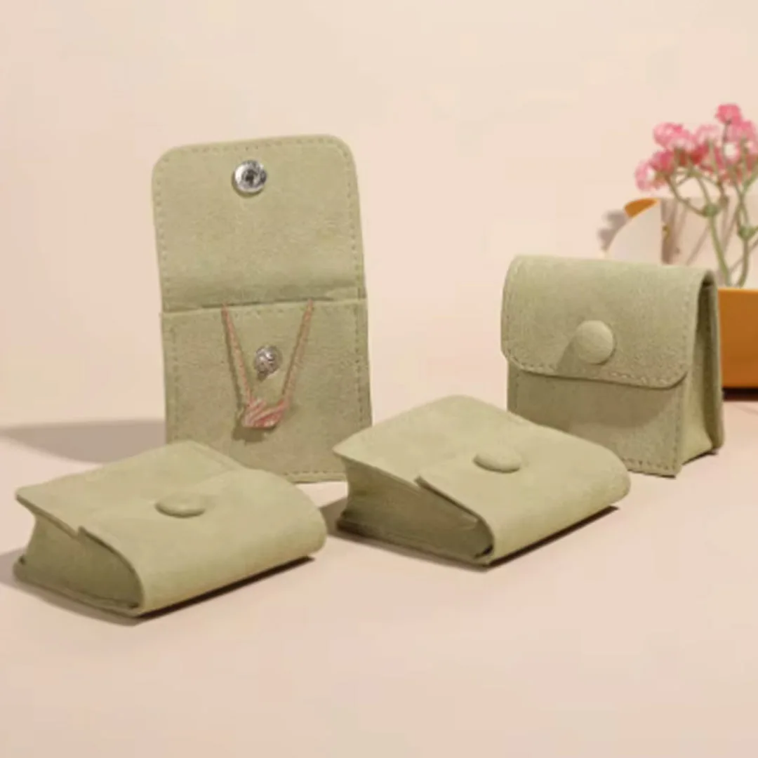 

20Pcs Microfiber Jewelry Snap Button Bag 6x6x2.3 Custom Logo Packaging For Wedding Party Shopping Favor Gift Pouch Organlized
