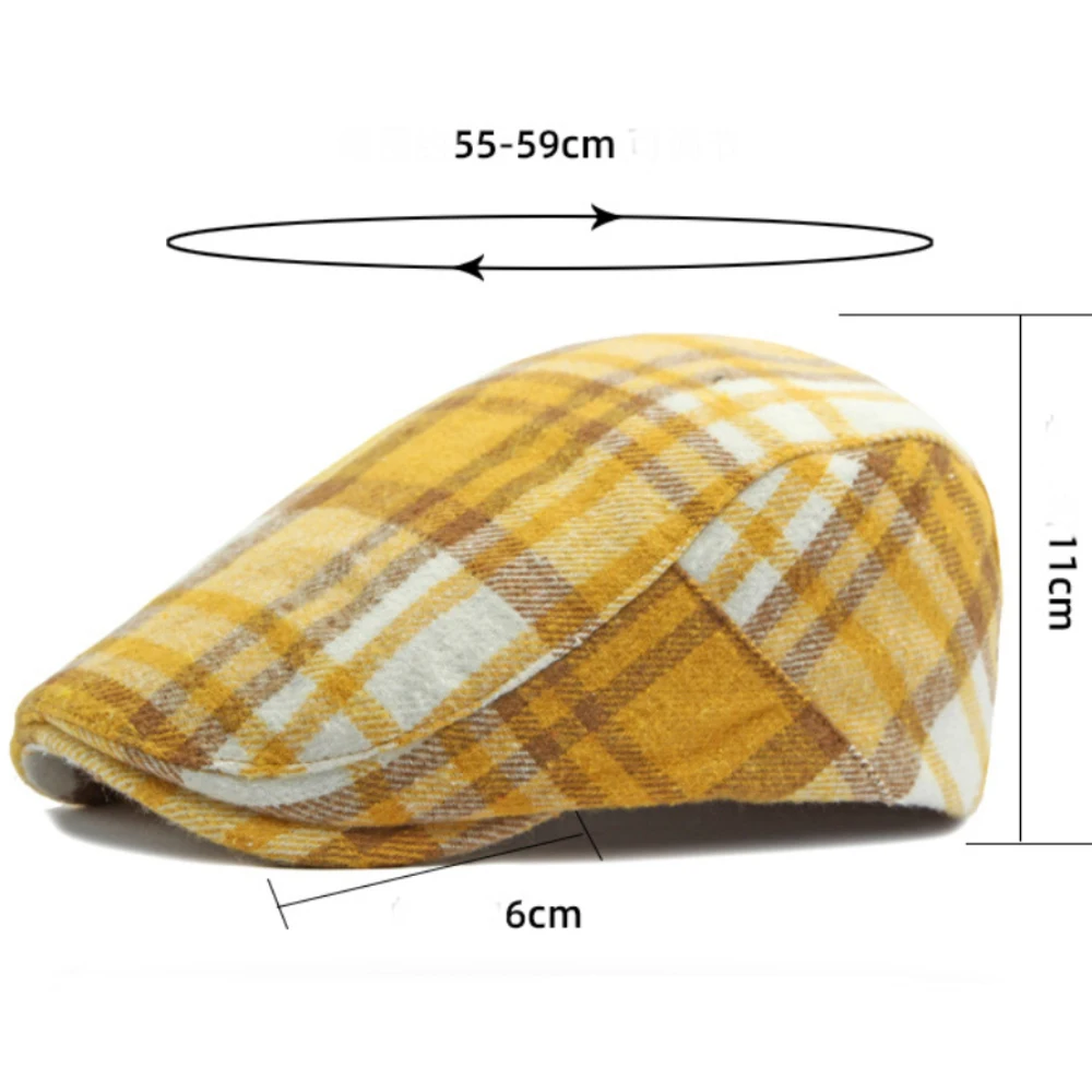 HT4219 Berets Autumn Winter Plaid Beret Cap Men Women Vintage Artist Painter Wool Beret Hat Male Female Adjustable Ivy Flat Caps