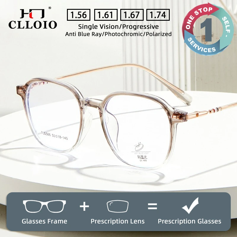 

CLLOIO Vintage Versatile Durable TR90 Prescription Glasses Blue Light Blocking Square Myopia Reading Glasses Progressive Eyewear