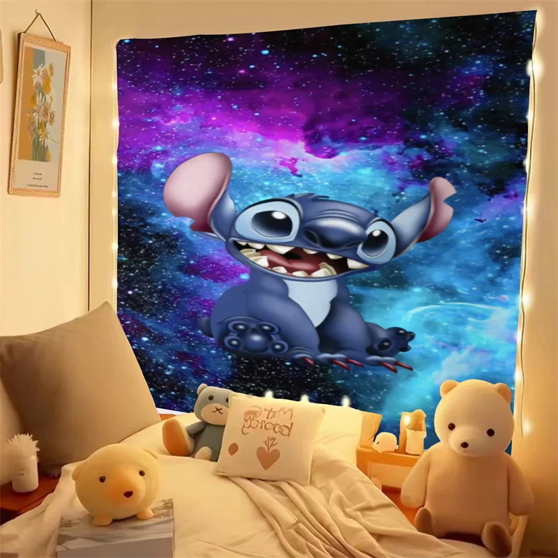 Stitch Tapestry Cartoon Wall Art, Simple Hanging, Home Background Decoration, Student Bedroom, Dormitory, Living Room, Kawaii