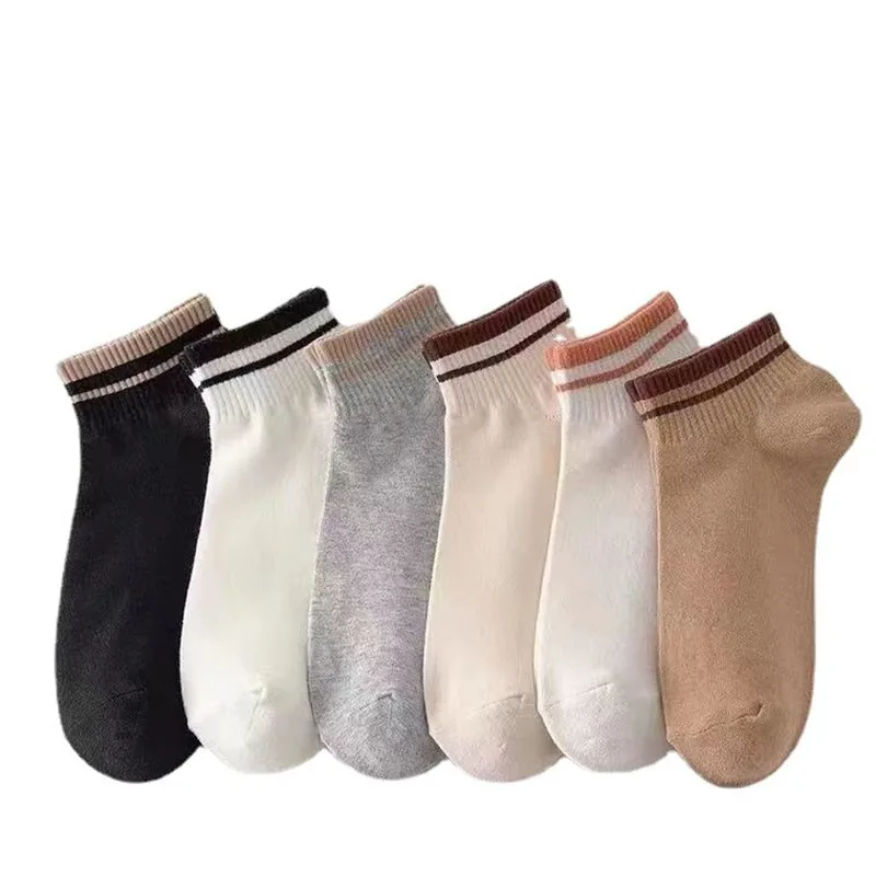 Chaussettes invisibles Kawaii pour femmes, chaussettes simples, rayées, Harajuku, polyvalentes, sans spectacle, mode, BZ110