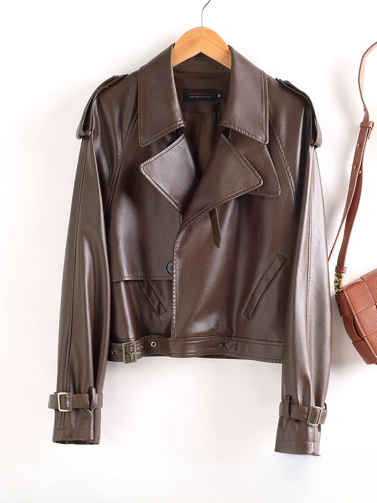 

Лидер продаж: Женская кожаная куртка из овчины в байкерском стиле, свободного кроя, с эффектом стройности, модный дизайн