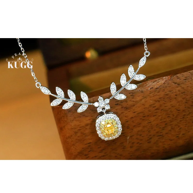 

KUGG 100% ожерелье из белого золота 18 карат, элегантный стиль, настоящий натуральный желтый бриллиант, ожерелье с подвеской для женщин, высокие свадебные украшения